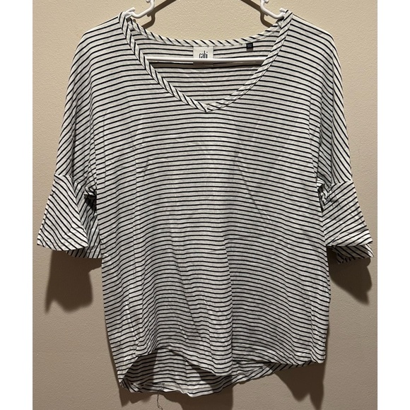 CABI Women’s Skipper Flutter Sleeve Tee Size Small - White/ Black Striped - Picture 1 of 6